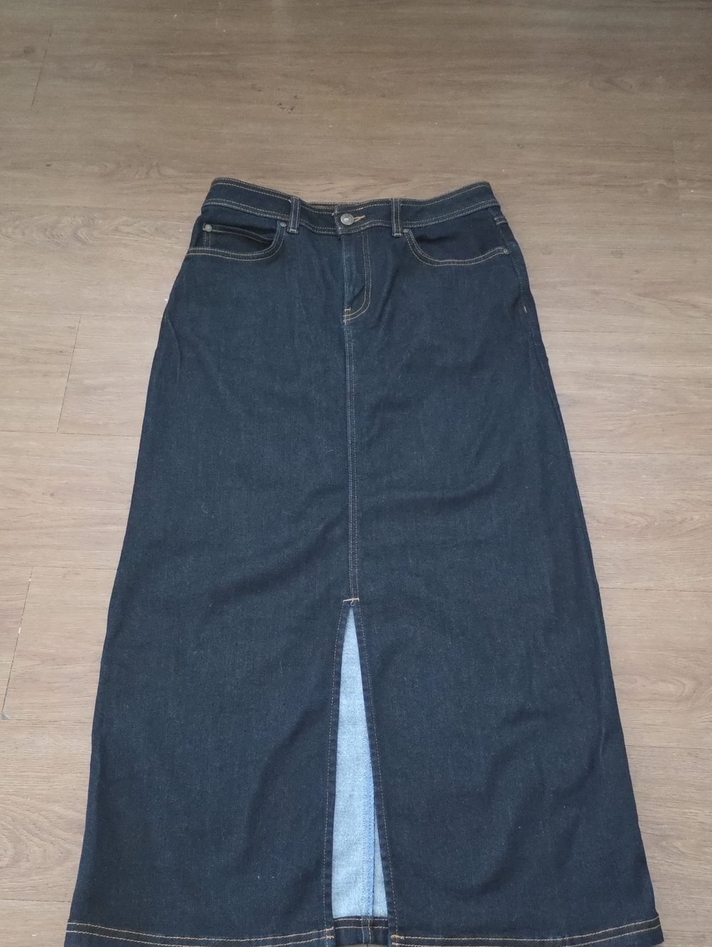 Autograph Dark Blue Denim Midi Skirt with Front Slit